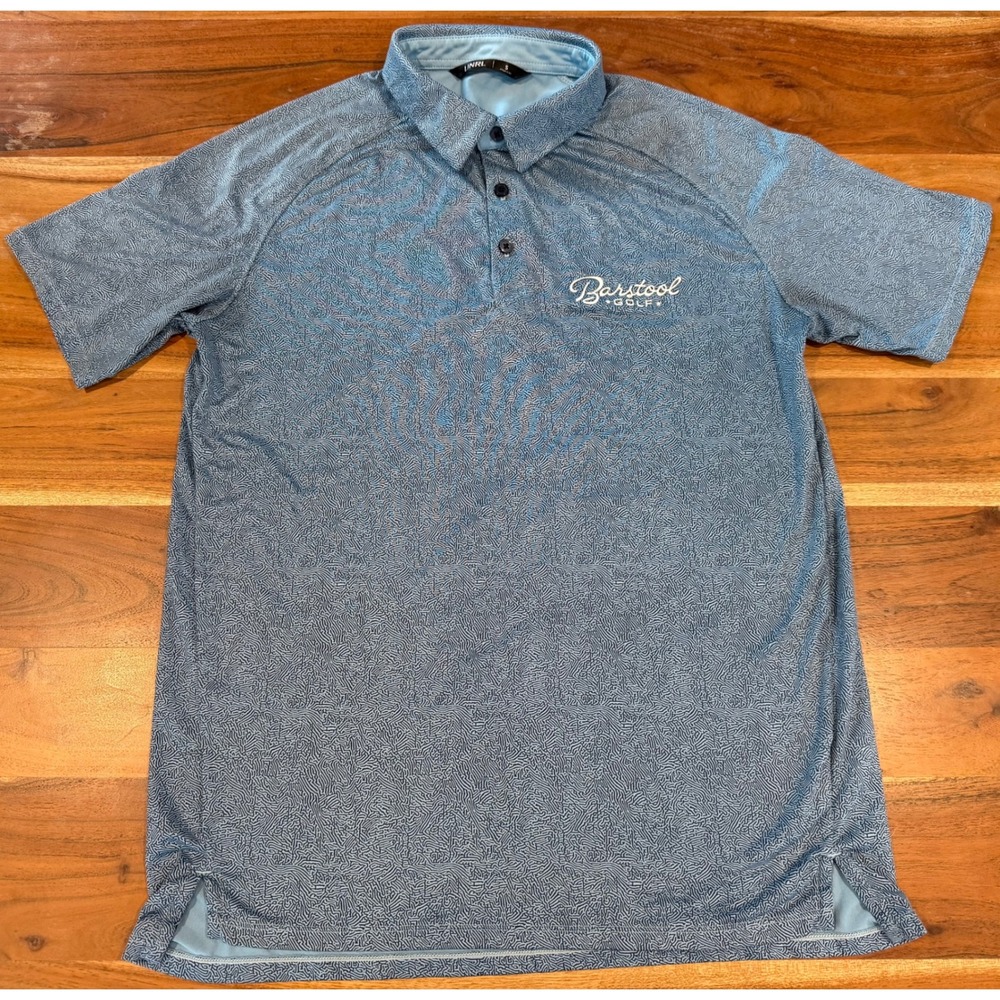 UNRL Barstool Golf Polo Shirt Mens Small Blue Geometric Athletic Fit Performance